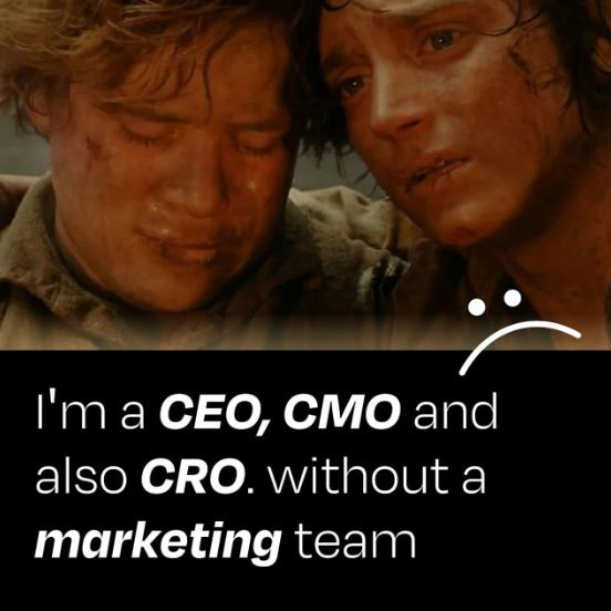 Social ad creative about a founder acting as CEO, CMO and CRO at once