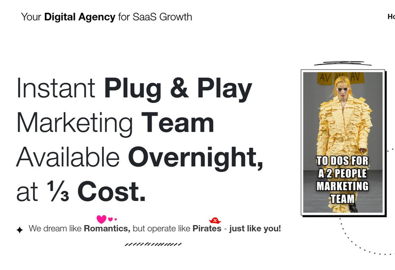 Campaign landing page offering a plug in marketing team